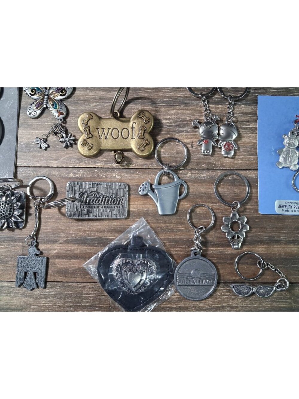 Pewter Metal Keychain Lot Various Kissing Bear Floral Butterfly Dog Bone Other
